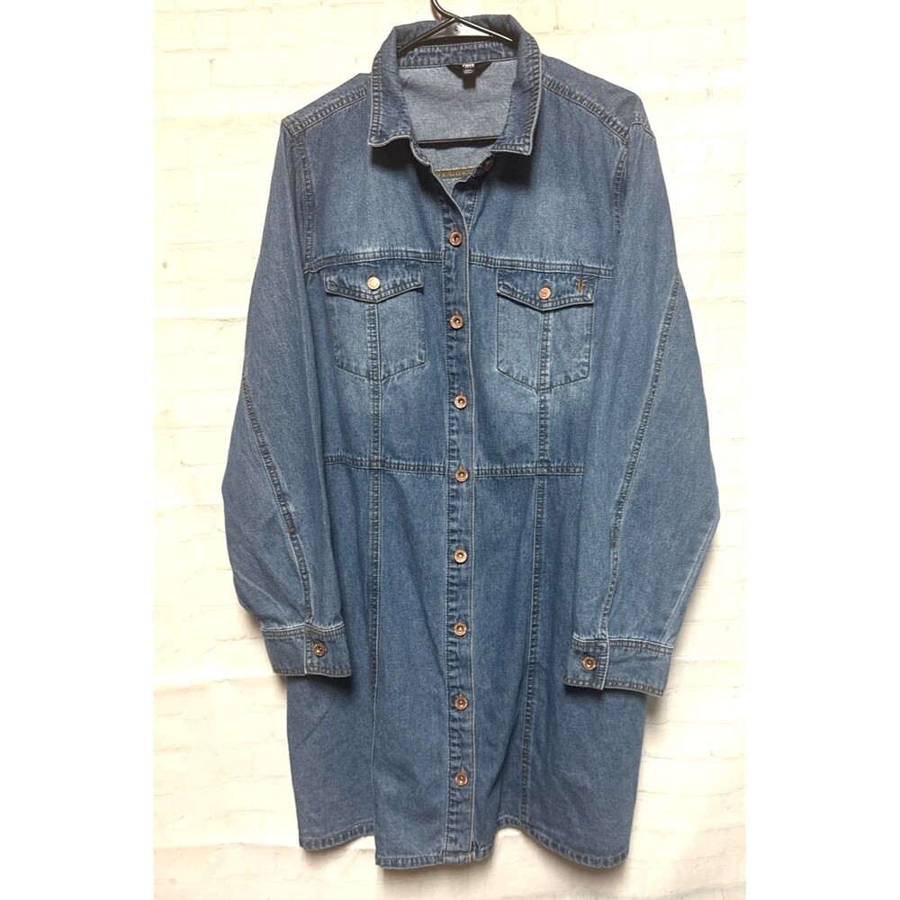 Frye Women's Denim Button Down Jacket Midi western Dress Jean Long Sleeve XXL